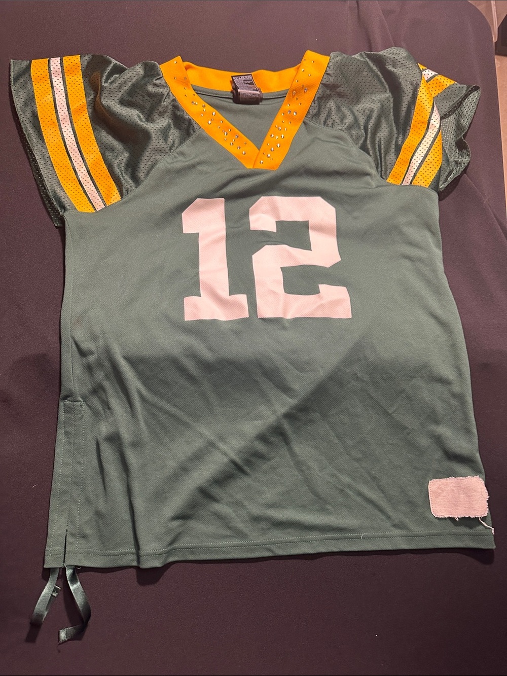 Reebok Woman’s Greenbay Packers Jersey with Yellow Trim White Number 12 Roger’s
